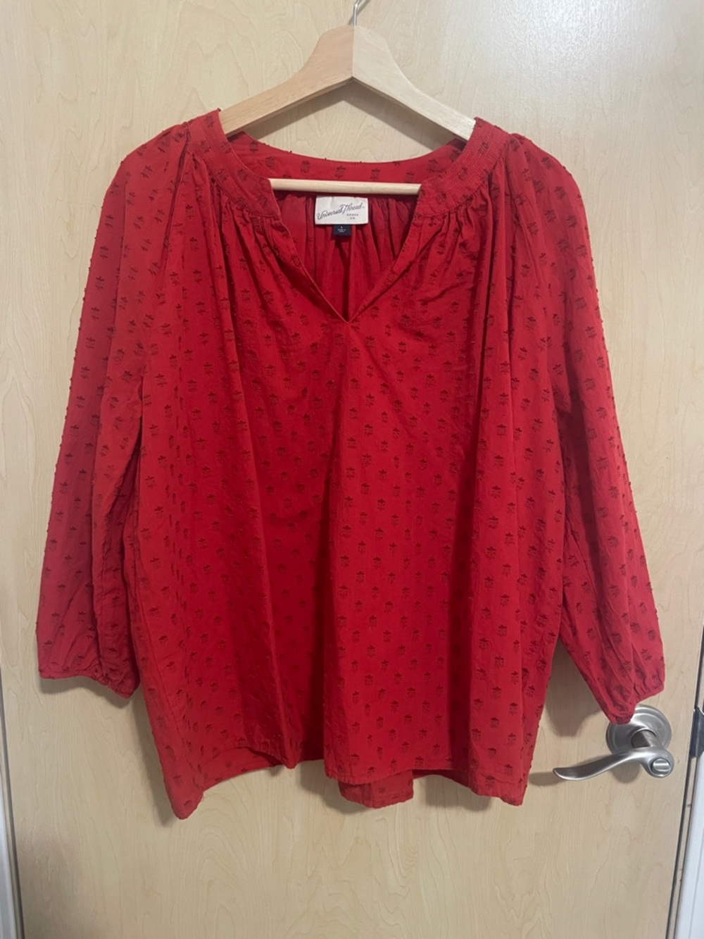Universal Thread Red Patterned Oversized Peasant Blouse L